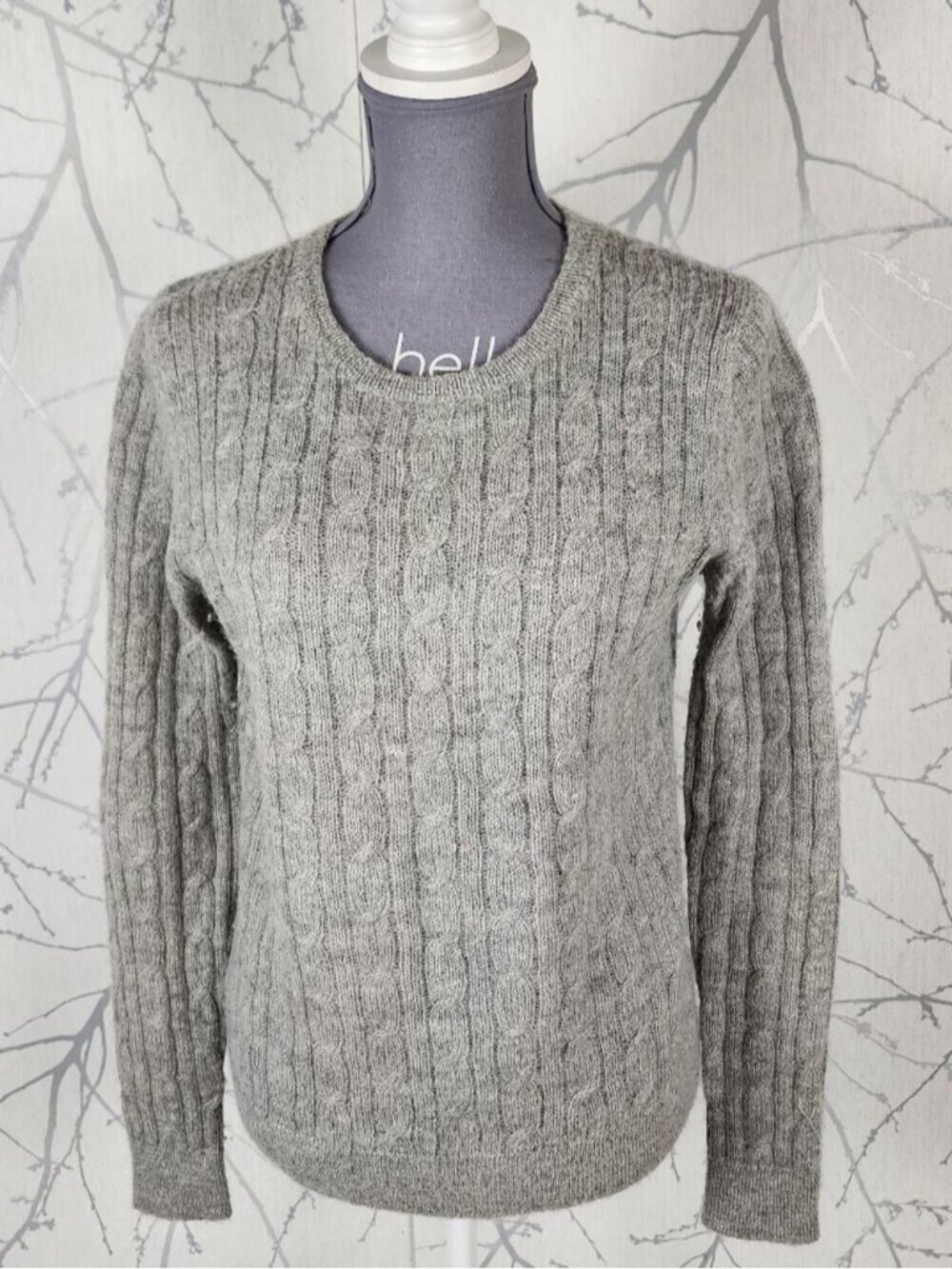 Banana Republic Gray Cable Knit 100% Alpaca Crewneck Sweater